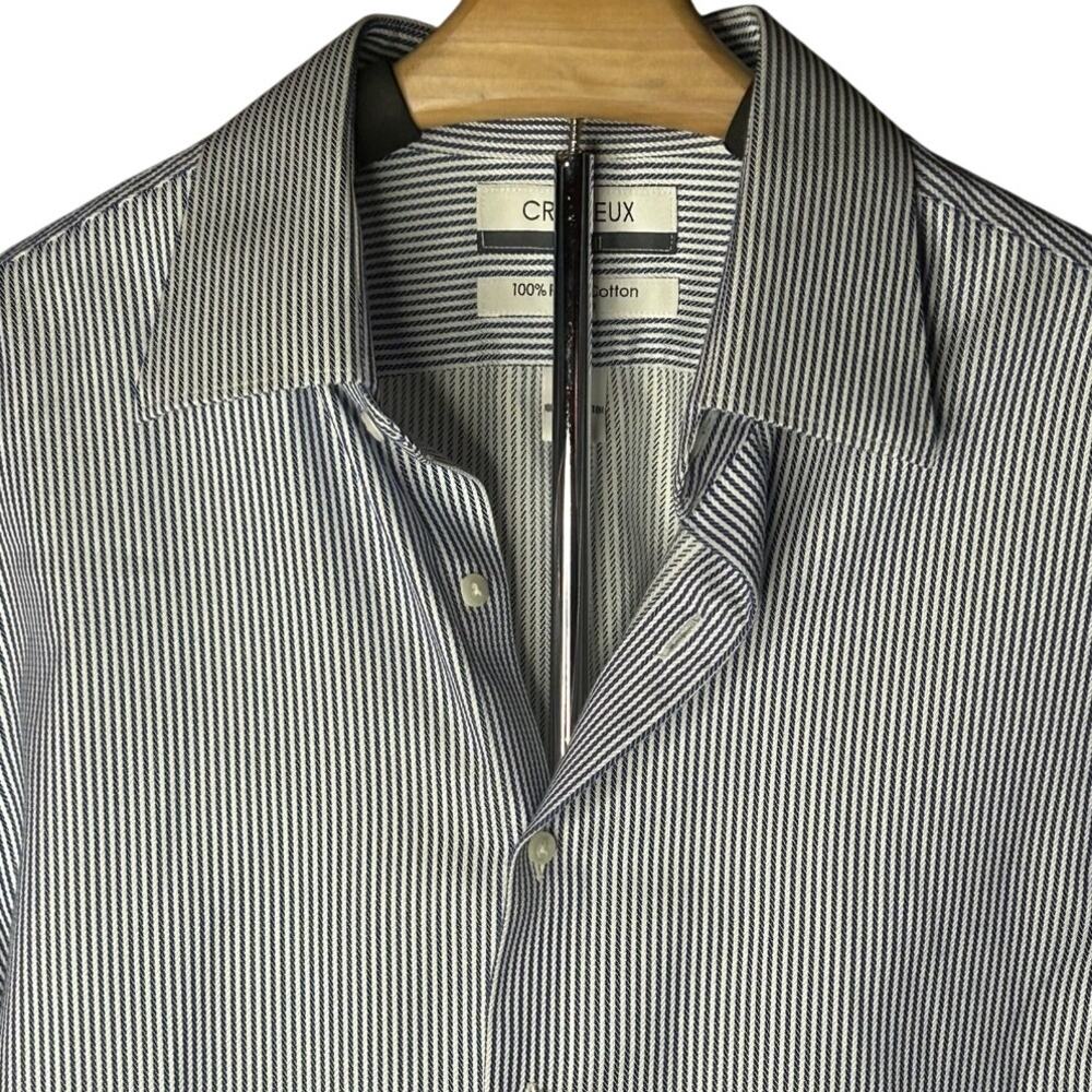 Cremieux Navy & white Slim Fit men's button down long sleeve size 16/34